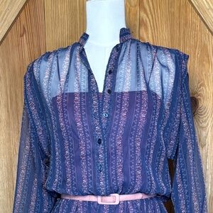 70s Vintage Floral Bohemian Maxi Dress: Sheer Cottagecore Style w/ Belt Size 6